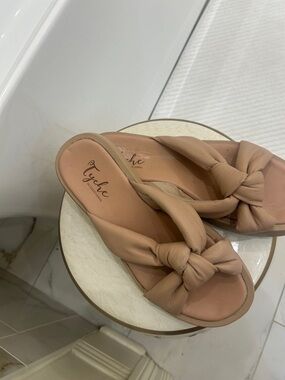 Tyche Taupe Knotted Leather Slide Sandals